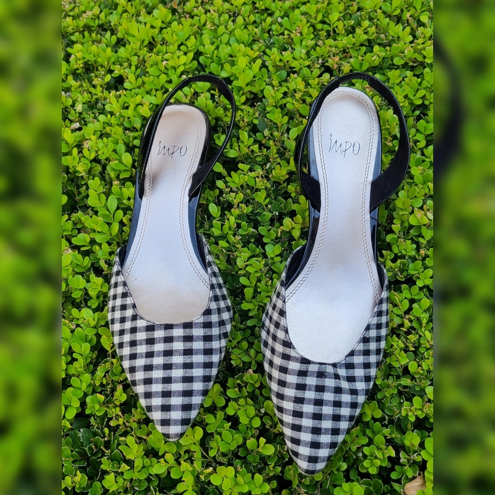 Cloth Black and White Kitten Heels